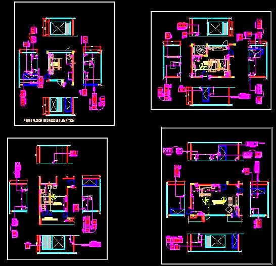 Bedroom Electrical Layout CAD with Wall Elevation Details